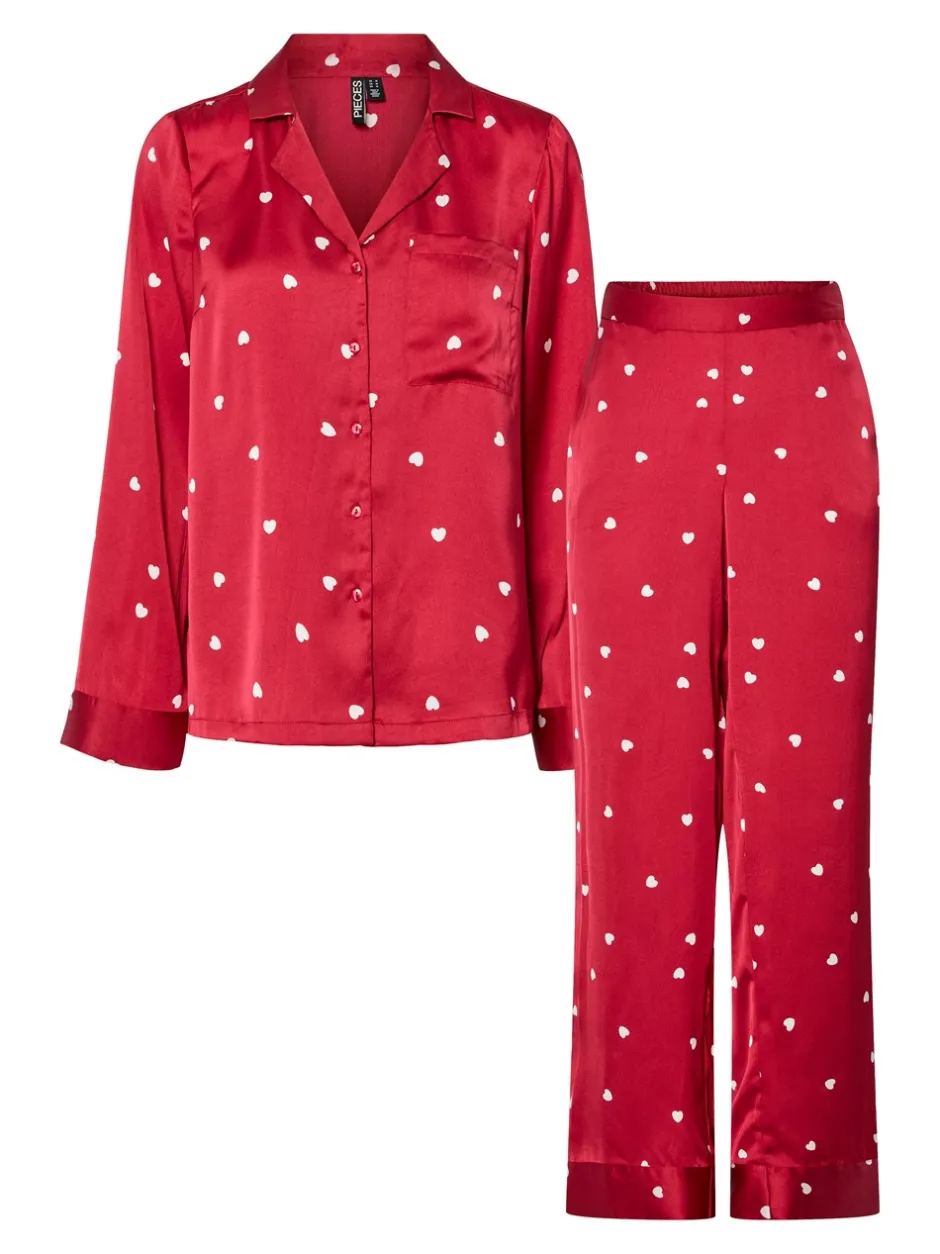 Online Pieces Jytte Xmas Satin Natsæt, , S Savvy Red