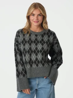 Neo Noir Kick Check Knit Striktrøje, , 38*Dame Strik & Sweatshirts