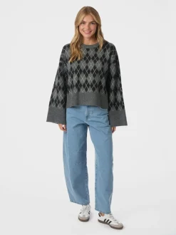 Neo Noir Kick Check Knit Striktrøje, , 38*Dame Strik & Sweatshirts