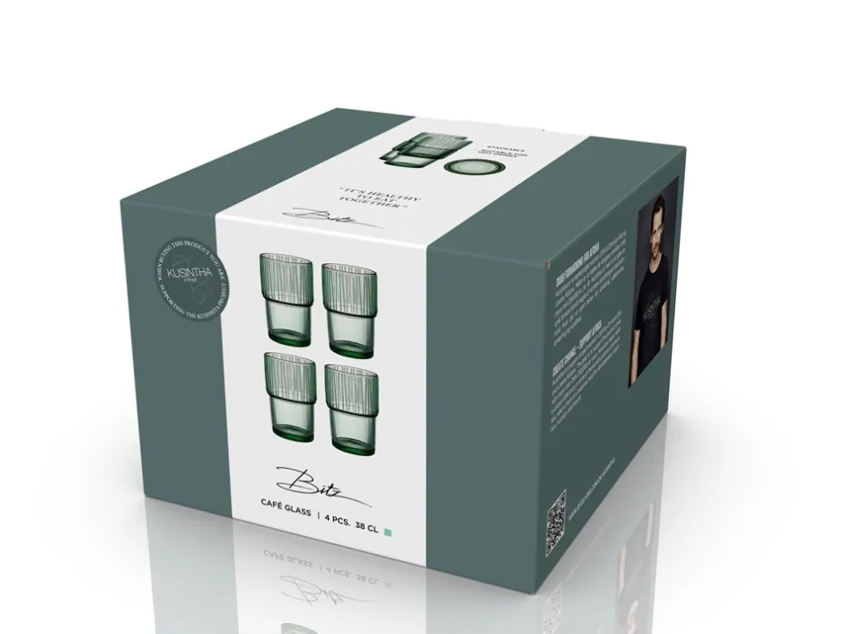 Bitz Kusintha 4-pak Cafeglas, Grøn, 38 cl* Glas
