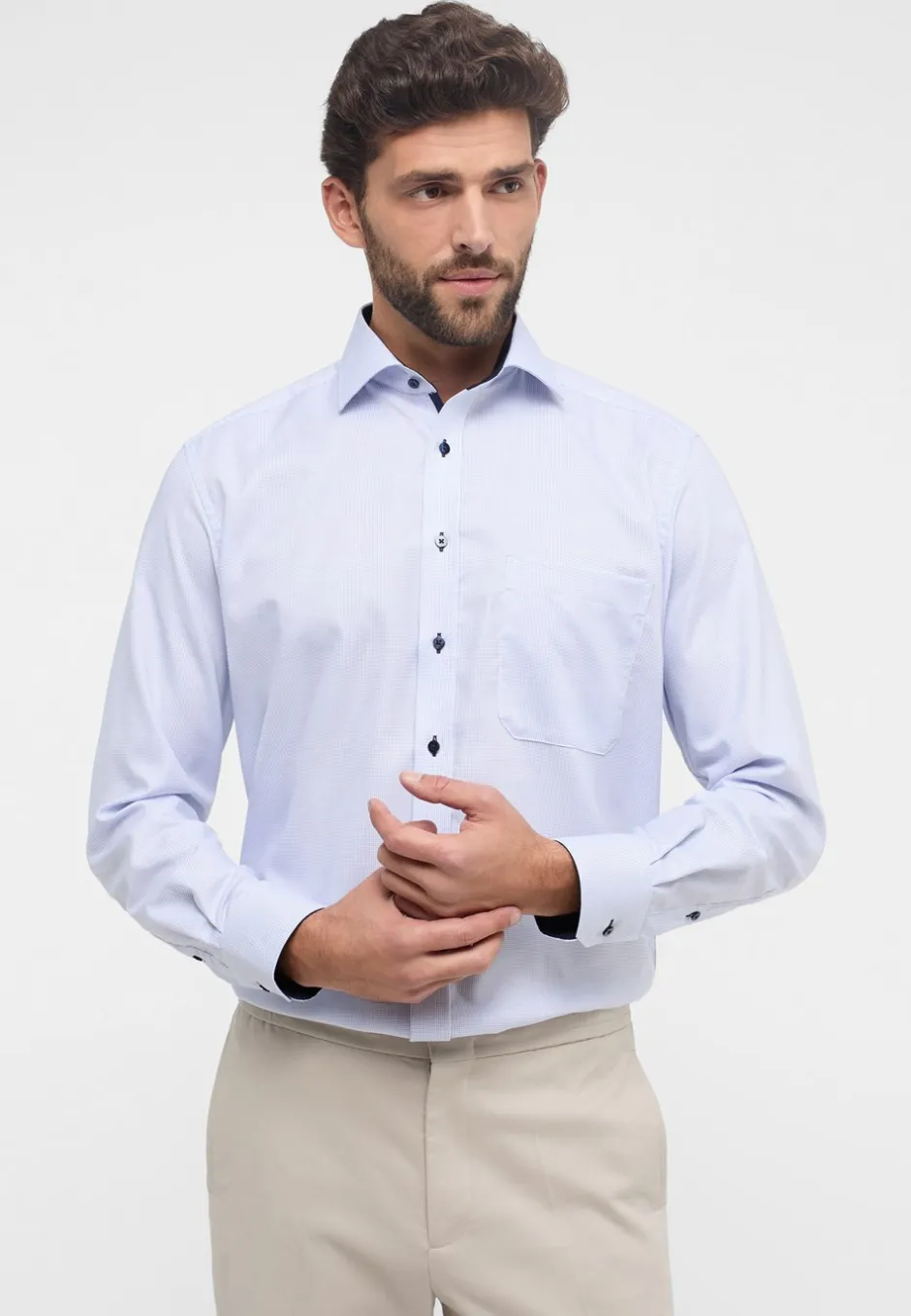 Outlet Eterna Langærmet Comfort Fit Skjorte, , 42 Blå