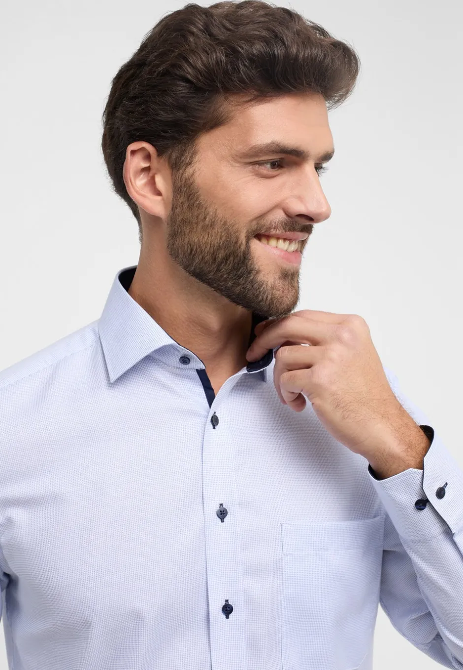 Outlet Eterna Langærmet Comfort Fit Skjorte, , 42 Blå