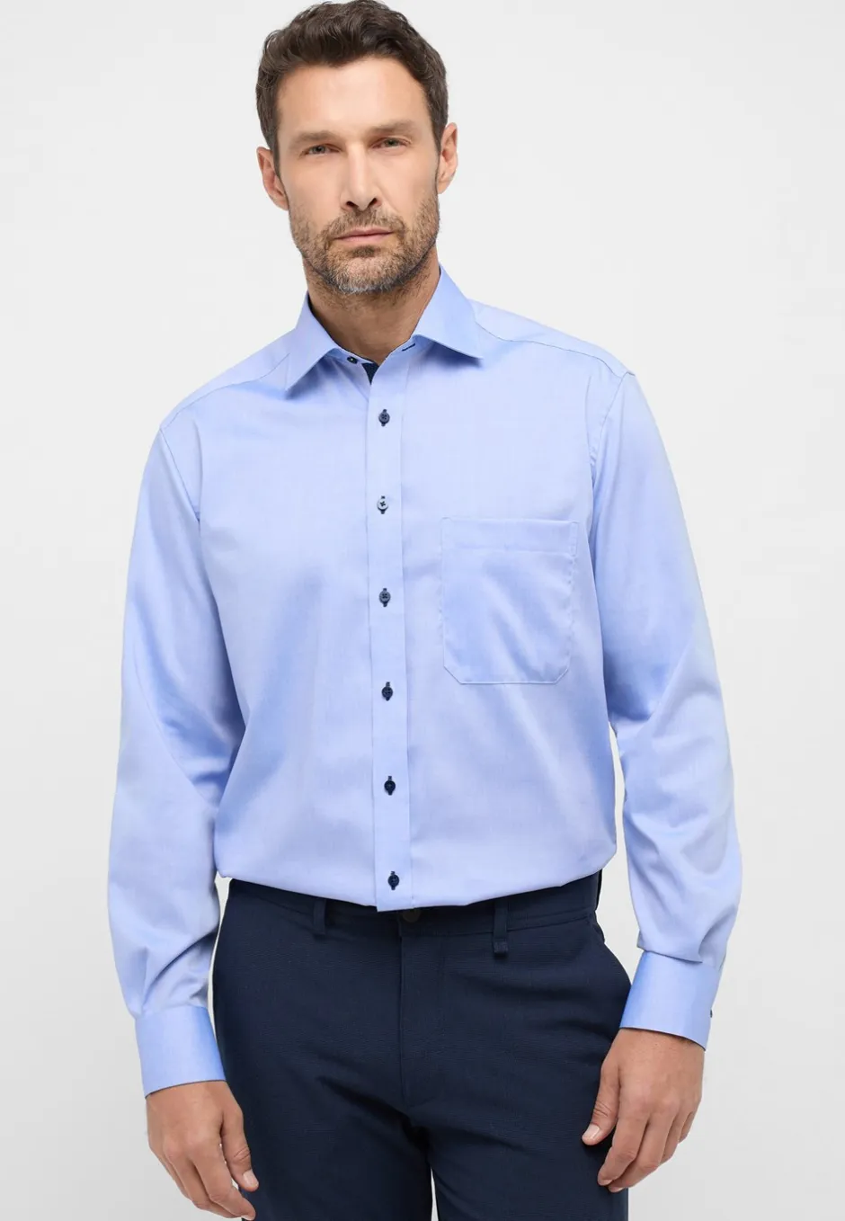 Clearance Eterna Langærmet Comfort Fit Skjorte, , 40 Blå