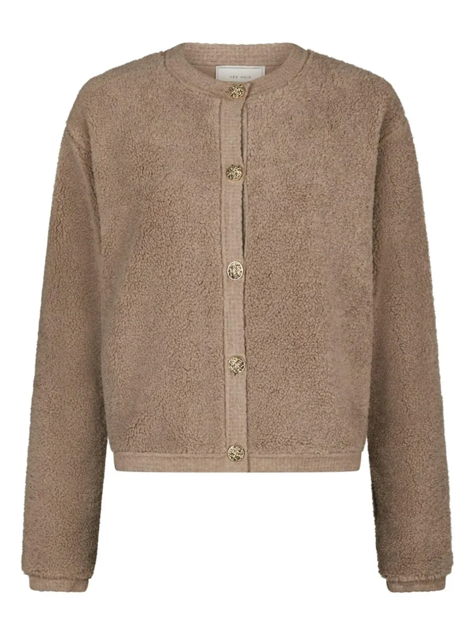 Outlet Neo Noir Limo Fluffy Knit Cardigan, , 42 Dark Sand