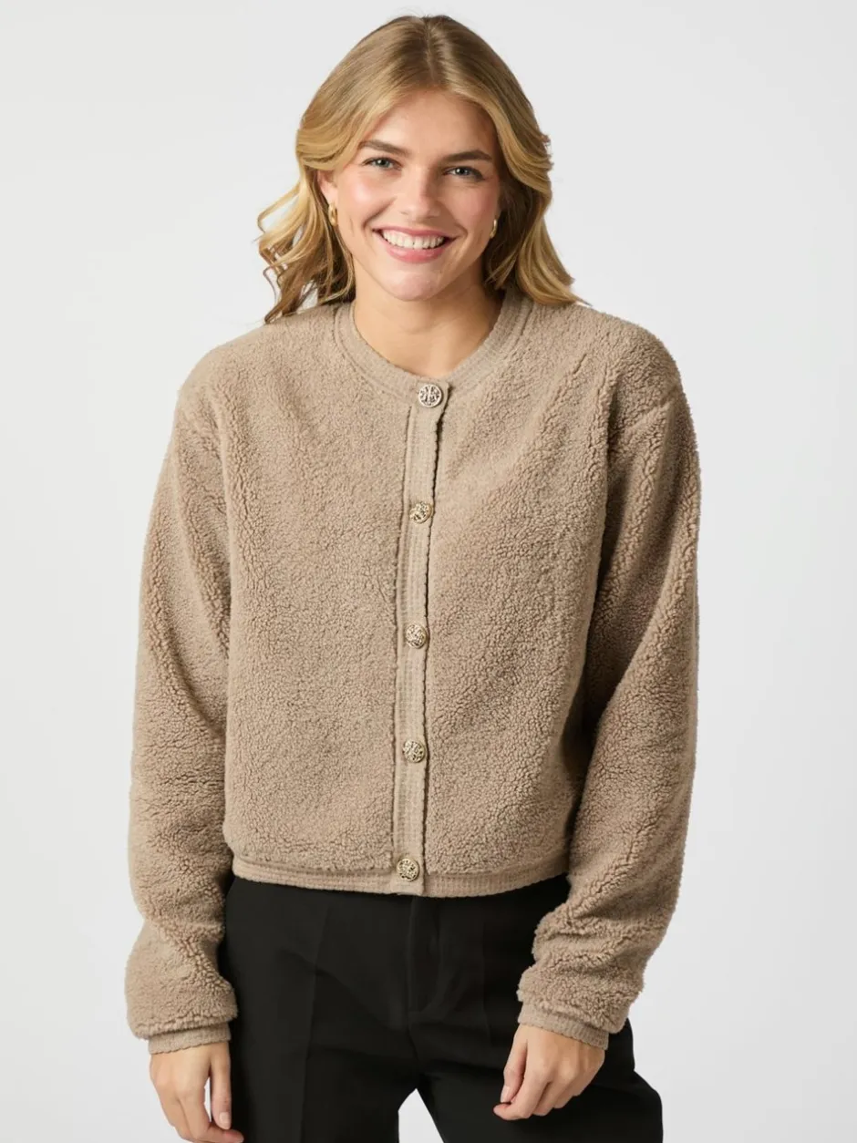 Outlet Neo Noir Limo Fluffy Knit Cardigan, , 42 Dark Sand