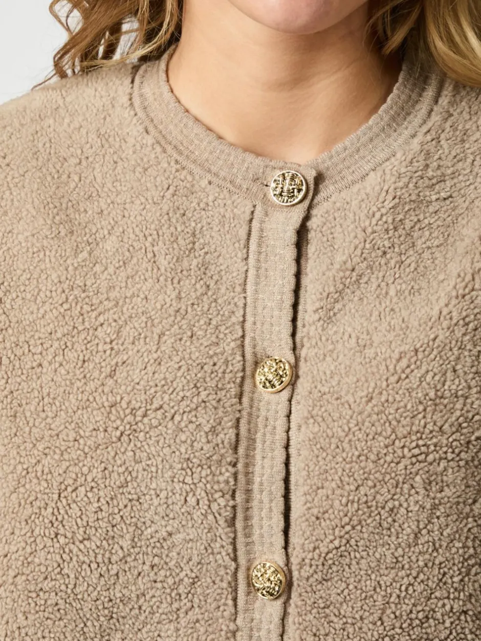 Outlet Neo Noir Limo Fluffy Knit Cardigan, , 42 Dark Sand