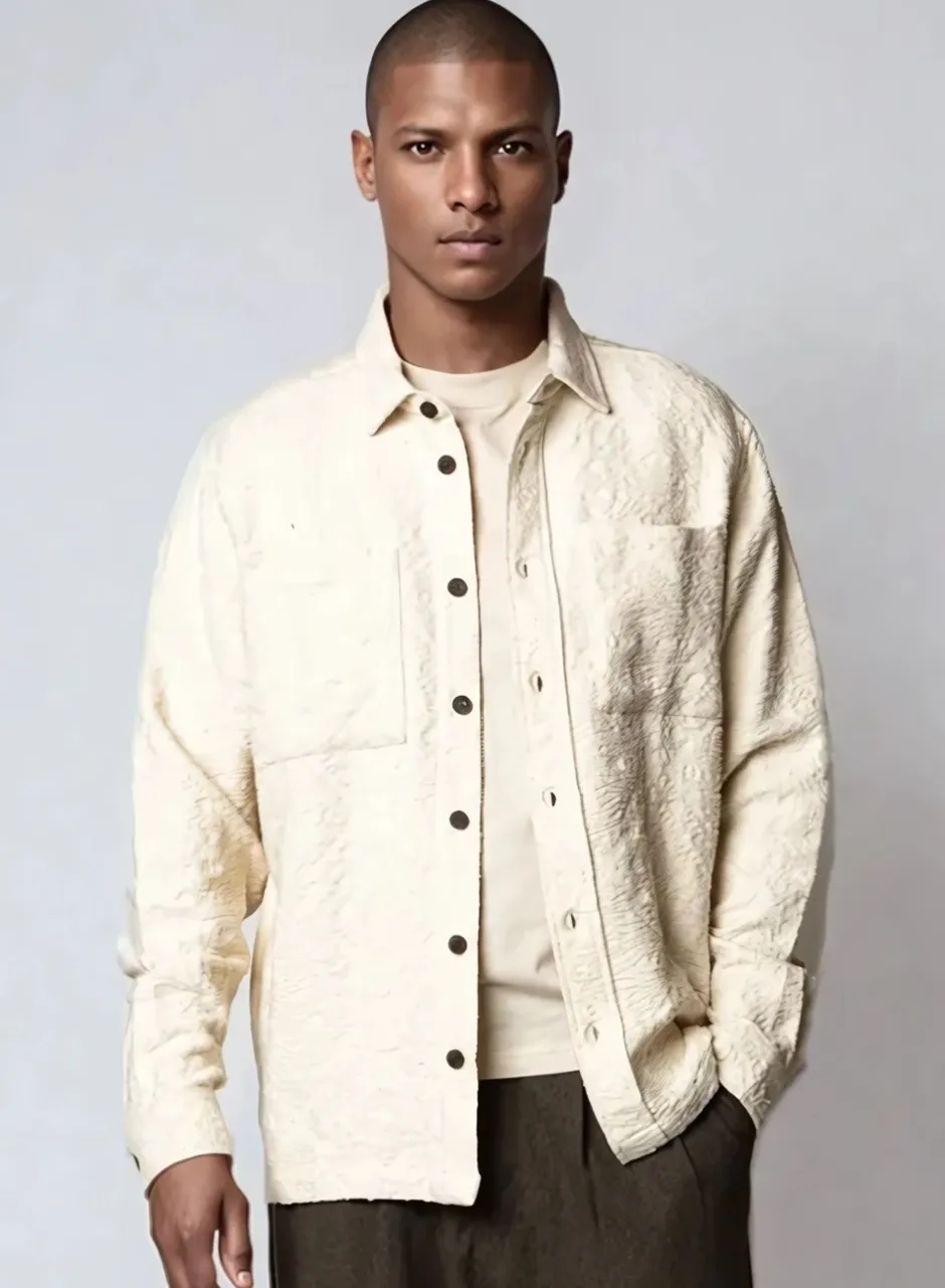 Clearance Plenum Studio Lotus AOP Overshirt, , L Offwhite