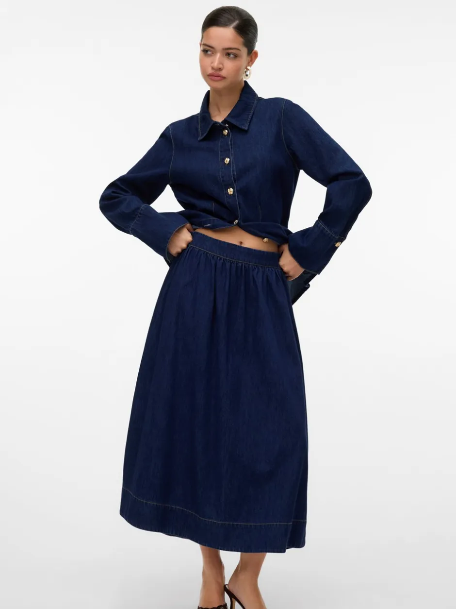 Discount Vero Moda Maiken Nederdel, , L Dark Blue Denim