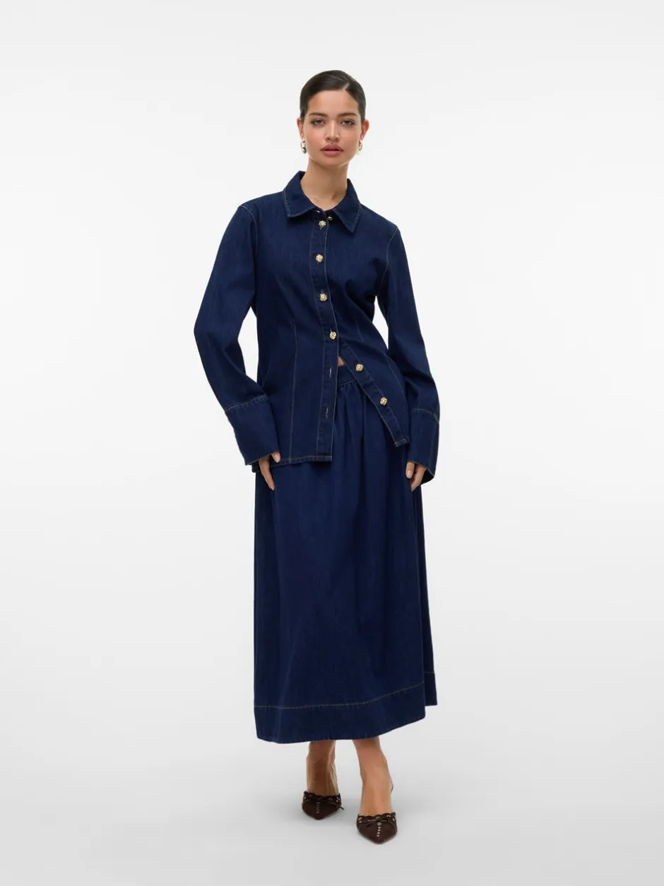 Discount Vero Moda Maiken Nederdel, , L Dark Blue Denim