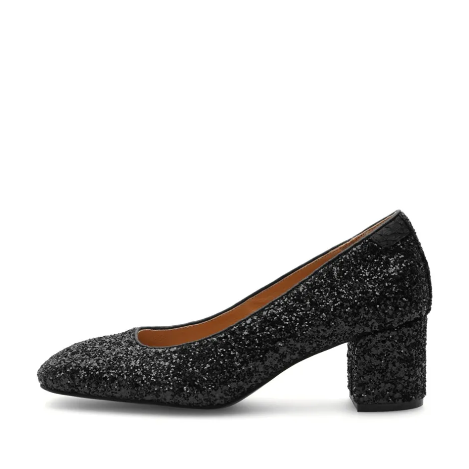New Woden Marie Low Glitter Pumps, , 38 Black