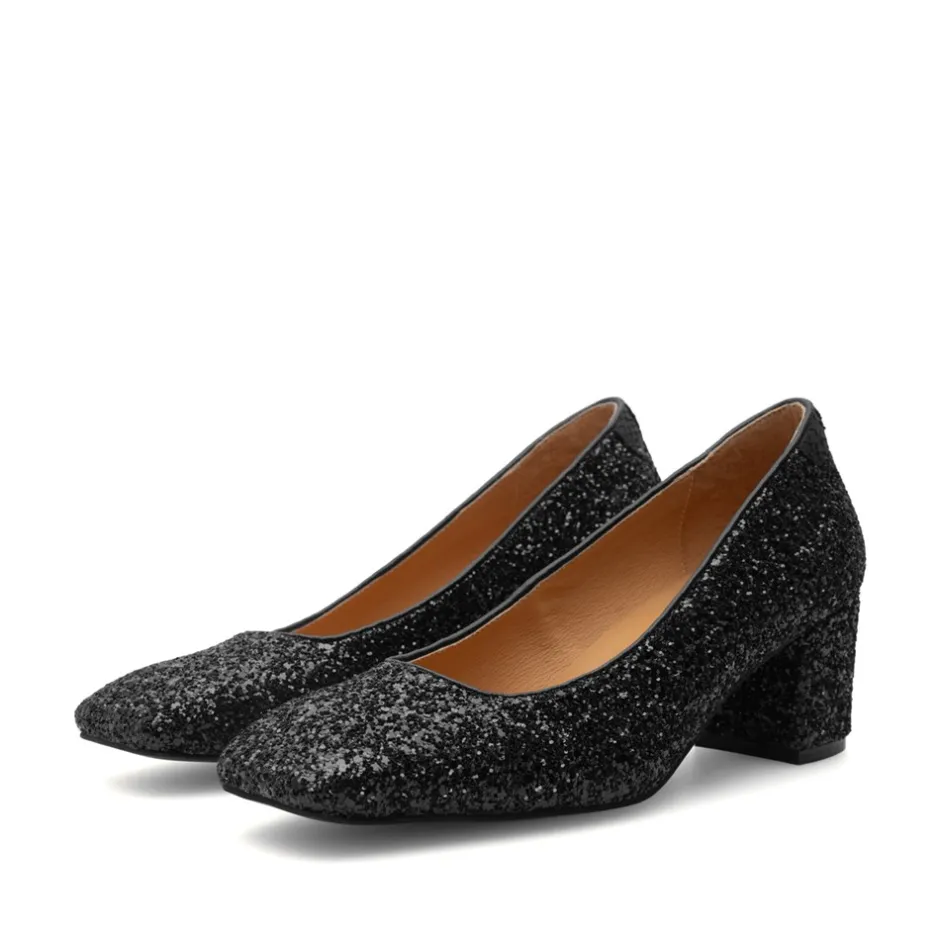 New Woden Marie Low Glitter Pumps, , 38 Black