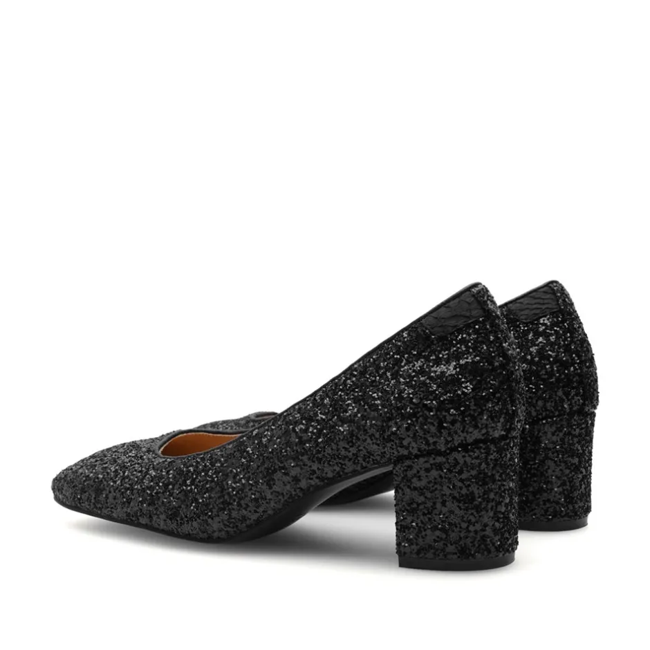 New Woden Marie Low Glitter Pumps, , 38 Black
