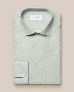 Clearance Eton Micro Print Signature Poplin Contemporary Fit Skjorte, , 42 Light Green