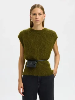 Clearance Selected Women Mira Mohair Strikvest, , L Avocado
