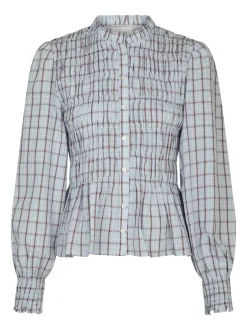 Neo Noir Mocca Smock Check Bluse, , 40*Dame Bluser & Skjorter