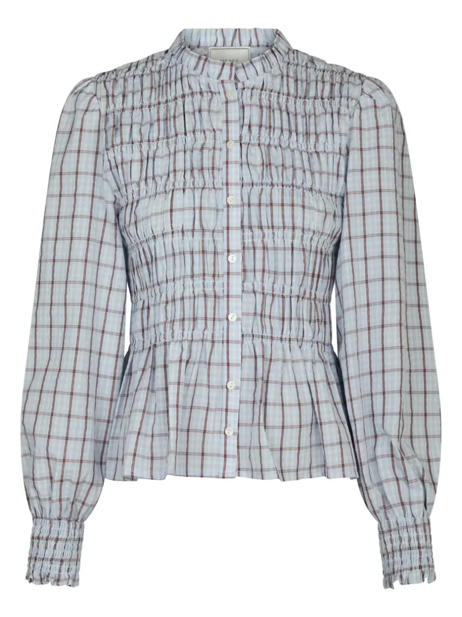 Neo Noir Mocca Smock Check Bluse, , 40*Dame Bluser & Skjorter