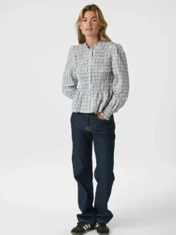 Neo Noir Mocca Smock Check Bluse, , 40*Dame Bluser & Skjorter