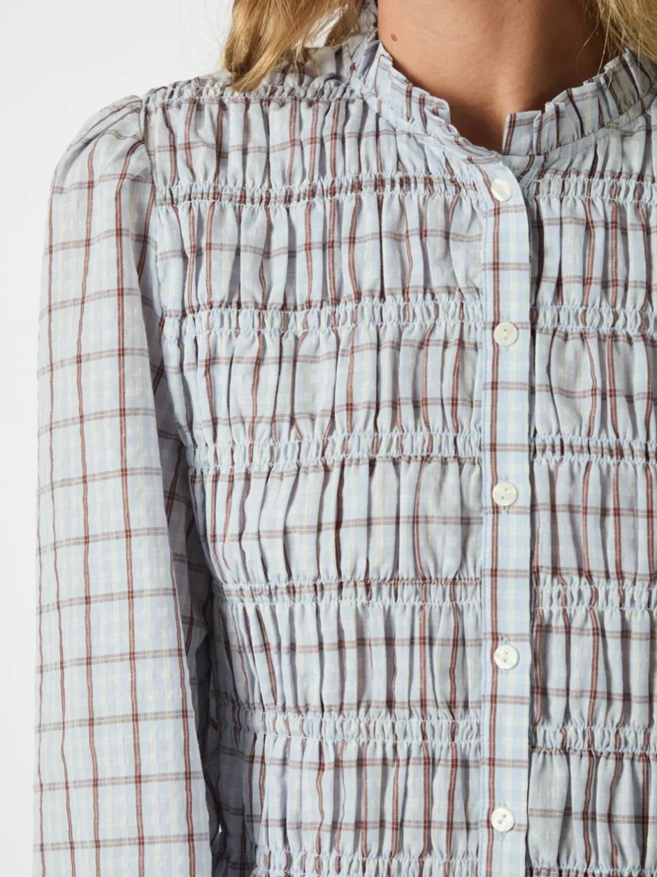 Neo Noir Mocca Smock Check Bluse, , 40*Dame Bluser & Skjorter