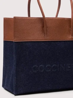 Sale Coccinelle Myrtha Denim Håndtaske, Blue Den/Cognac