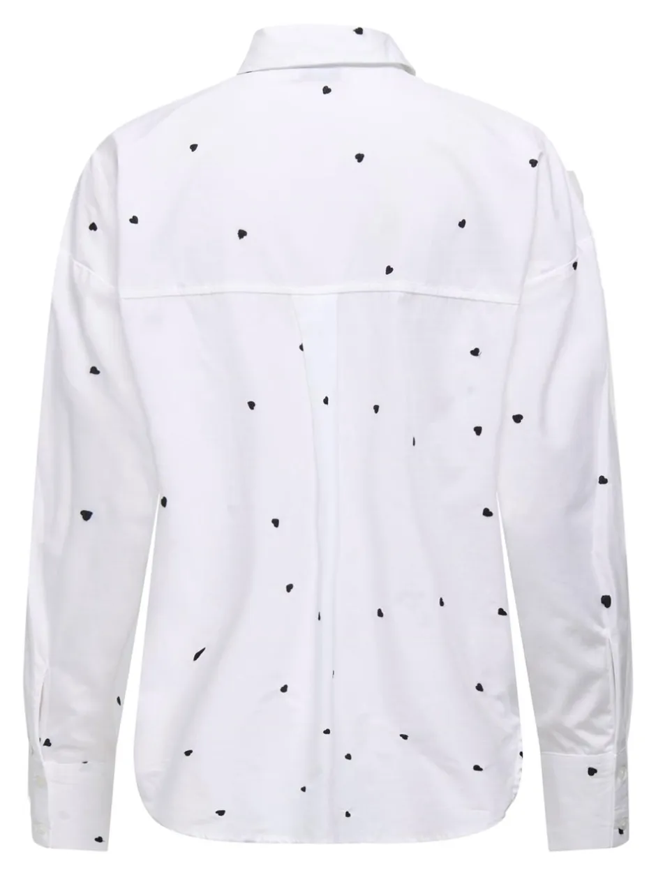 Clearance JDY Nelly Loose Skjorte, , S White/Black Heart Embroidery