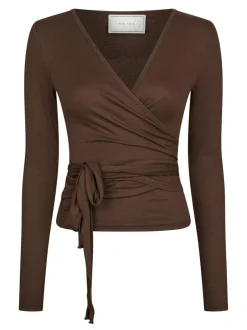 Neo Noir Nia Jersey Wrap Bluse, , 40 Chocolate Brown