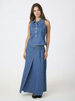 Best Neo Noir Nina Wrap Denim Nederdel, , 34 Blue