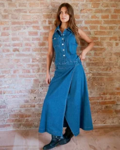 Best Neo Noir Nina Wrap Denim Nederdel, , 34 Blue