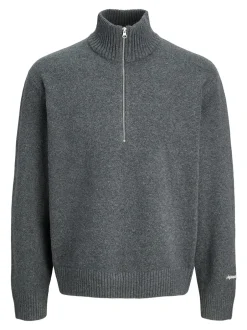 Outlet Jack & Jones Junior Norrebro Half Zip Striktrøje, , 164 cm Dark Grey Melange