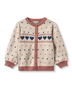Clearance Fliink Nova Multi Heart Cardigan, , 104 cm Sandshell