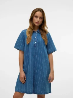 Best Vero Moda Ocean Striped Kjole, , L Medium Blue Denim