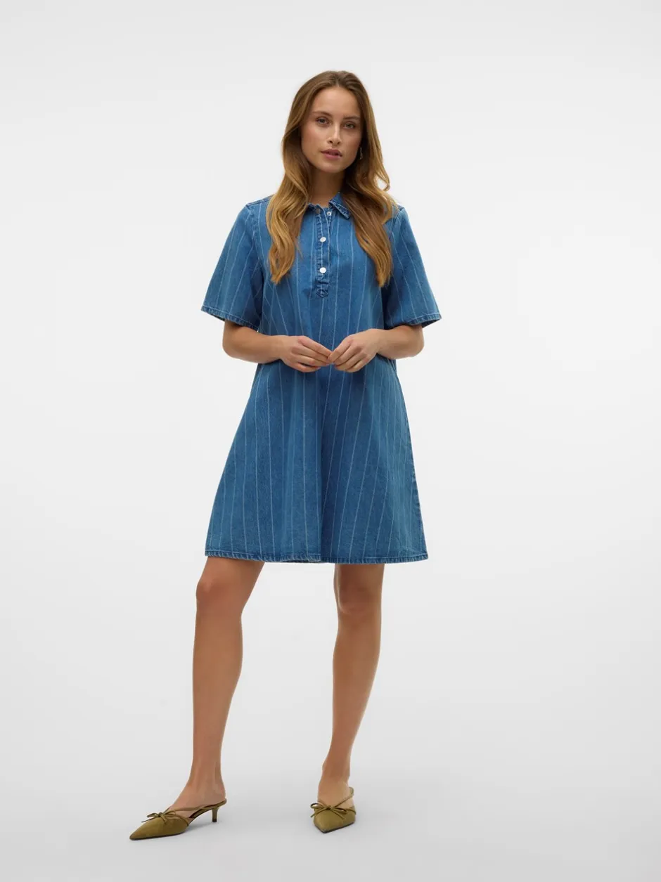 Best Vero Moda Ocean Striped Kjole, , L Medium Blue Denim