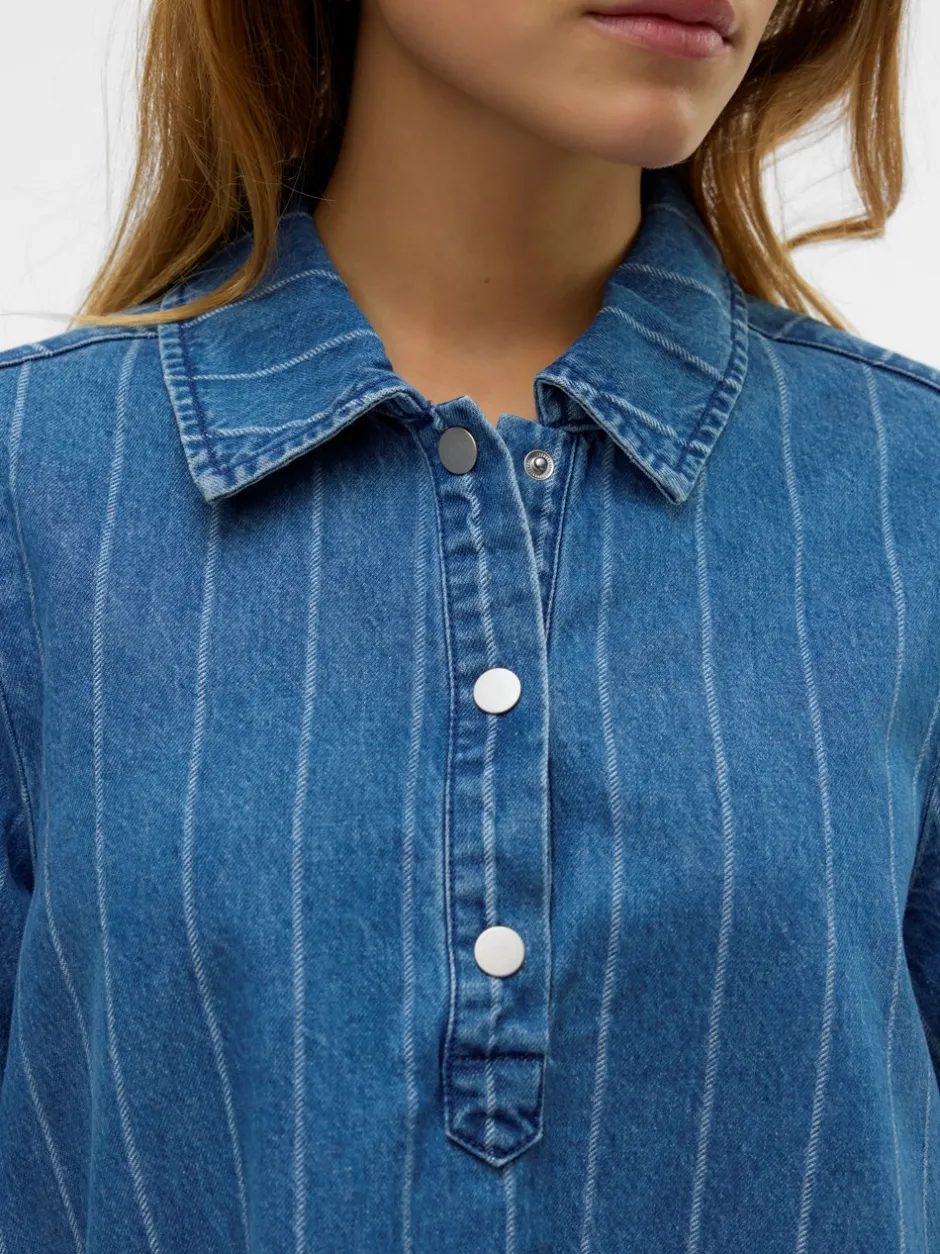 Best Vero Moda Ocean Striped Kjole, , L Medium Blue Denim