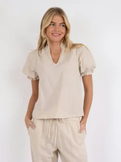 Hot Neo Noir Odesa Linen Bluse, , 36 Sand