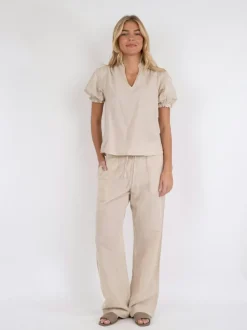 Hot Neo Noir Odesa Linen Bluse, , 36 Sand