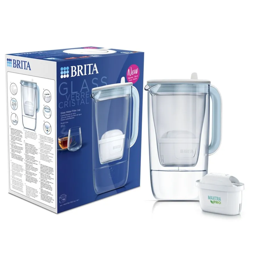 Outlet Brita One LED4W MXPro Glas Vanfilterkande, , 2,5 L Clear/Blue