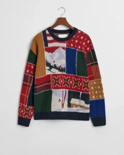 GANT Patchwork Crewneck Sweater, , M* Strik