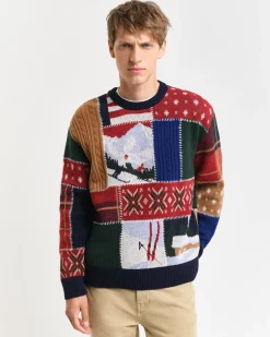 GANT Patchwork Crewneck Sweater, , M* Strik