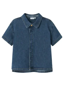 Hot Name It Peter Skjorte, , 116 cm Dark Blue Denim