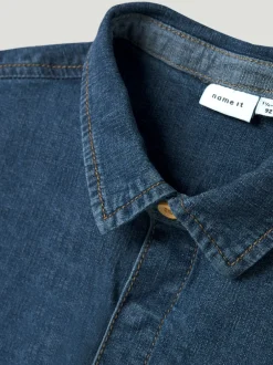 Hot Name It Peter Skjorte, , 116 cm Dark Blue Denim