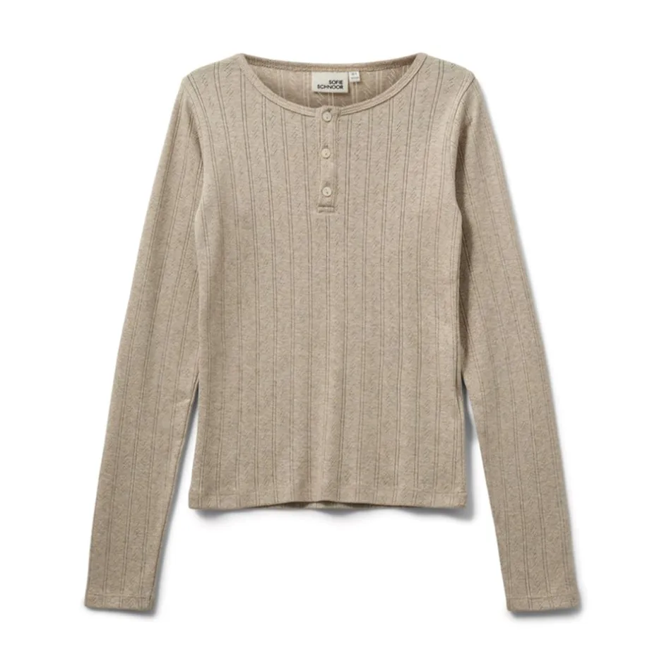 New Sofie Schnoor Petriciasy Pointelle T-shirt, , 140 cm Beige