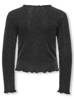 New KIDS ONLY Queen Glitter Bluse, , 158-164 cm Black Lurex Silver/Harlekin