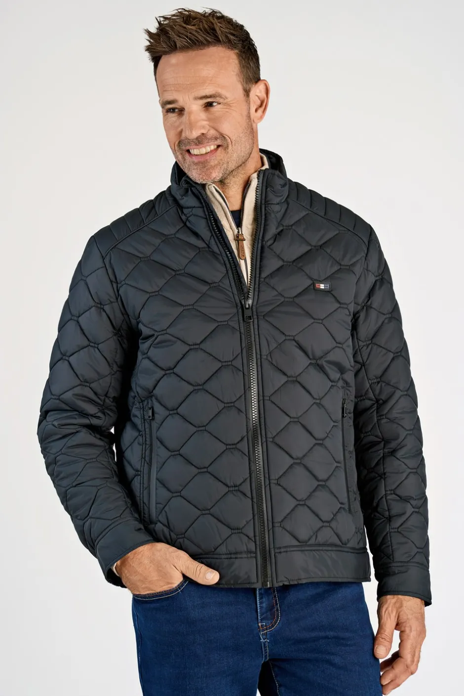 Outlet Bison Quilted Biker Jakke, , XL Black