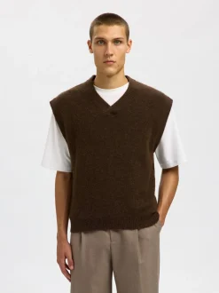 Selected Homme Rai Knit V-Neck Relaxed Vest, , XL* Strik