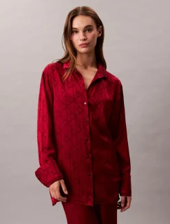 Calvin Klein Relaxed Natskjorte, , S Giga Satin Shine Emblem/Red