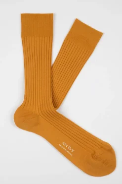 Best AN IVY Ribbed Cotton Strømper, , 39-42 Burnt Yellow