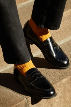 Best AN IVY Ribbed Cotton Strømper, , 39-42 Burnt Yellow