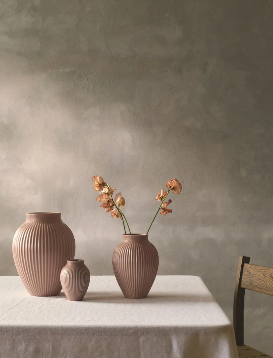 Outlet Knabstrup Riflet Vase, Mat Dusty Rose