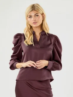 Clearance Neo Noir Rosslyn Heavy Sateen Bluse, , 38 Burgundy