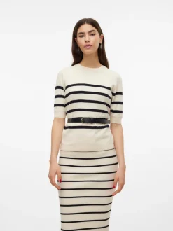 Sale Vero Moda Saba Plain Strikbluse, , L Birch/Black