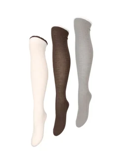Outlet Beck Söndergaard Scallop Knee 3-pak Strømper, , 39/41 Brown/Off White/Grey